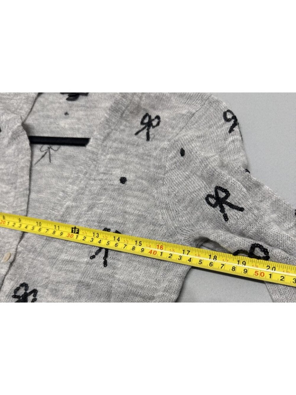 J. Crew Cardigan Italian-Spun Alpaca Blend Size M Sequin Bow Gray Sweater Knit - Picture 6 of 9